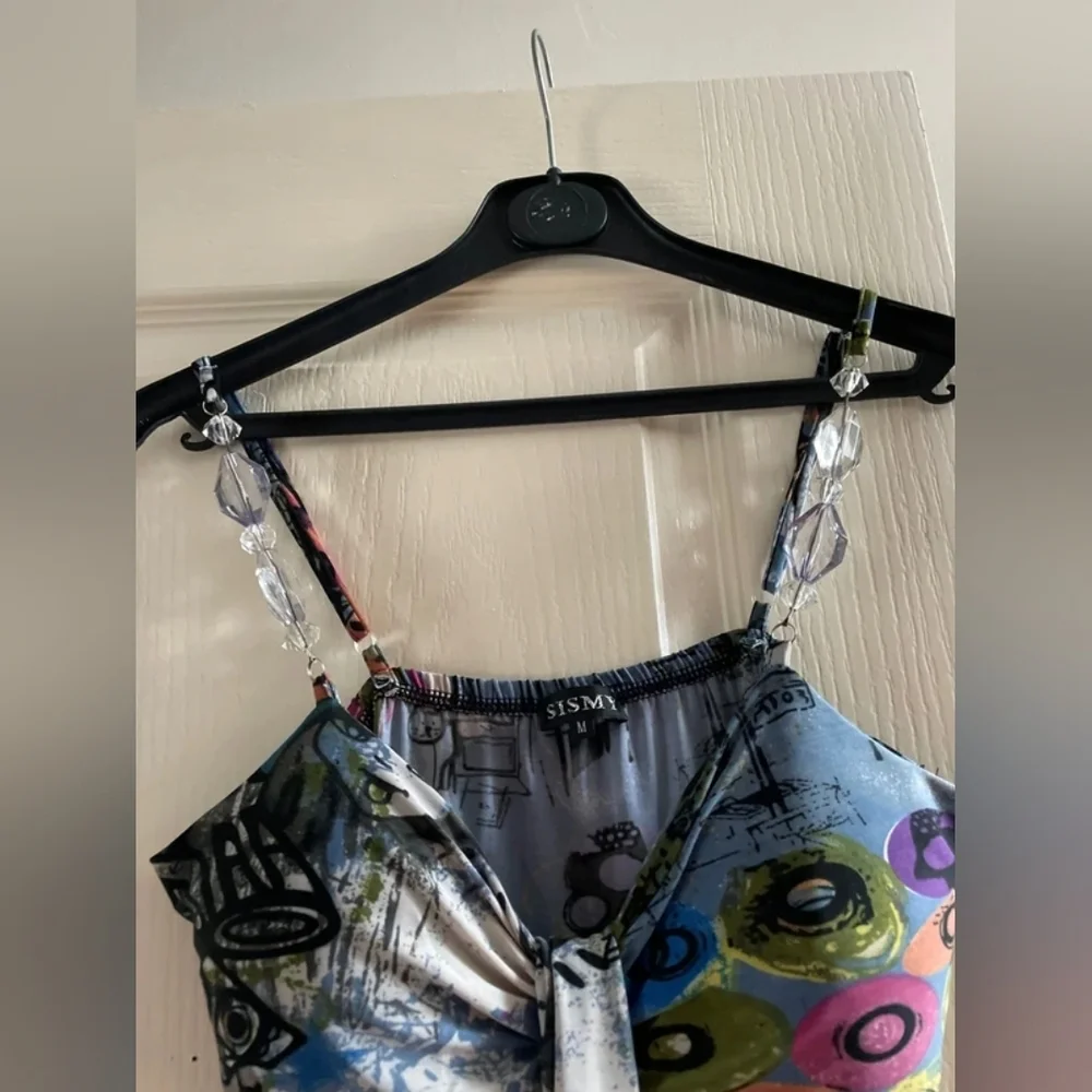 Multi-Color Patterned Mini Dress with Chain Straps - Picture 3 of 5